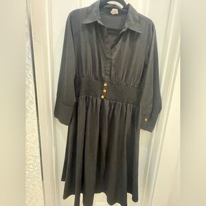 ! Elegant Black Long Sleeve Dress with Gold Button Details